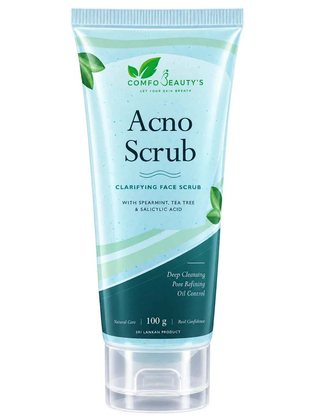 Acno Scrub clarifying face scrub in a 100 g pale blue and teal tube