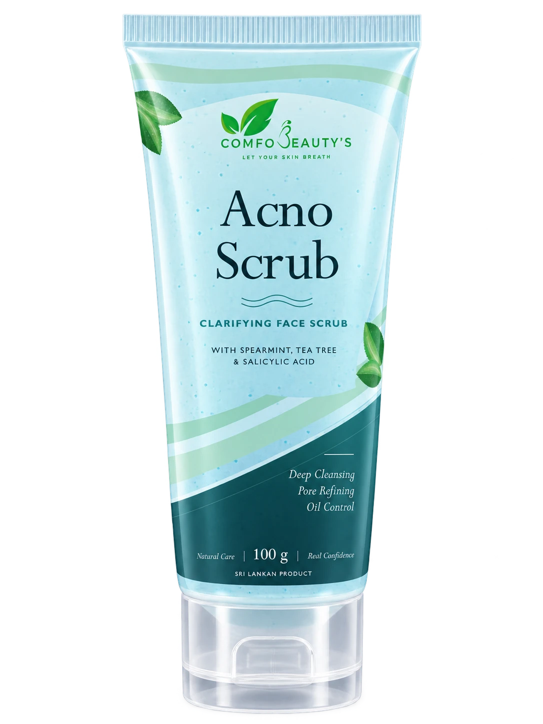 Acno Scrub clarifying face scrub in a 100 g pale blue and teal tube