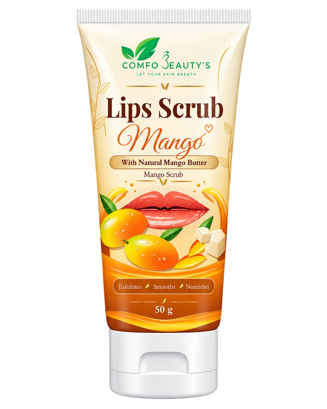 Mango Lip Scrub in a 50 g cream and orange tube