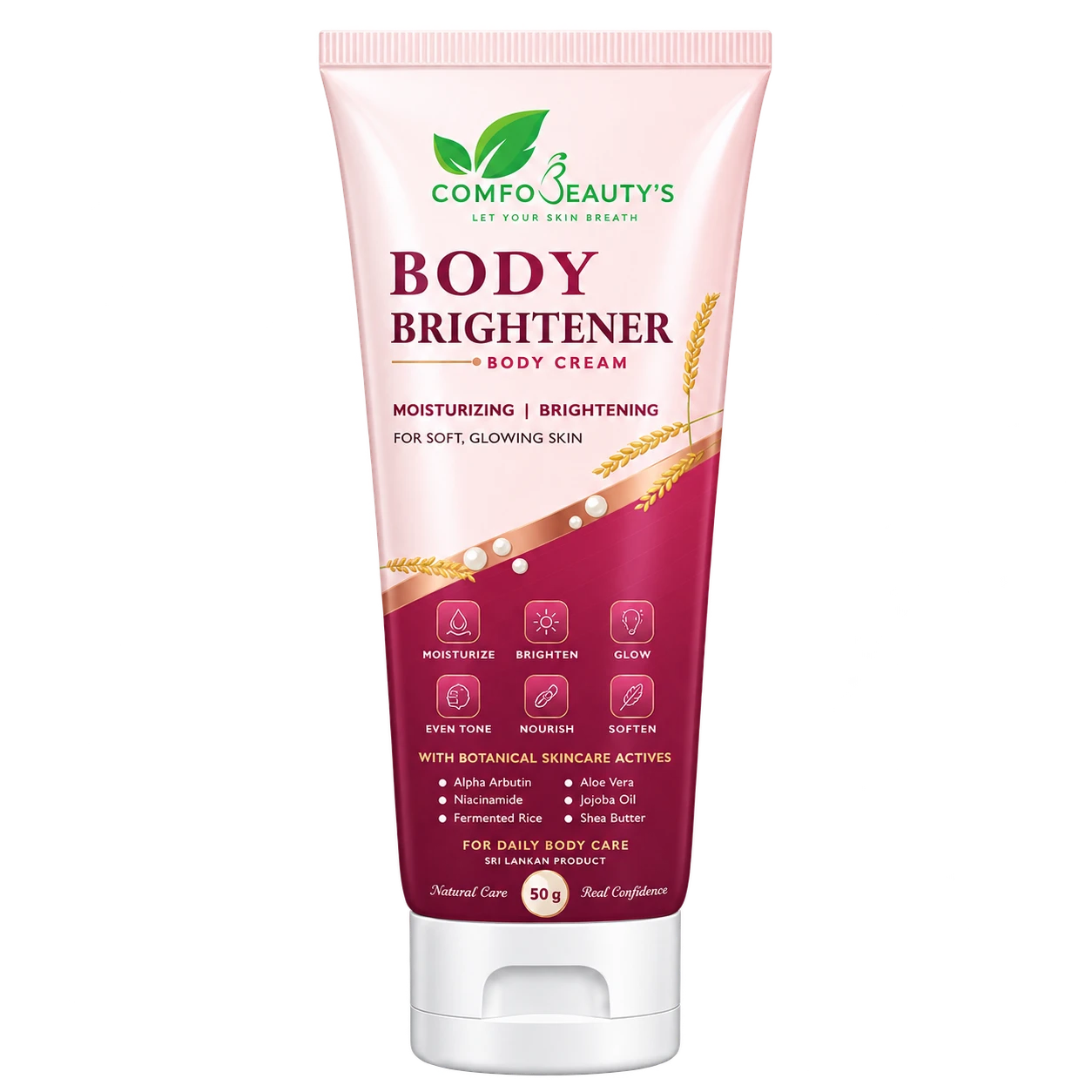 Body Brightener body cream in a 50 g pink and deep rose tube