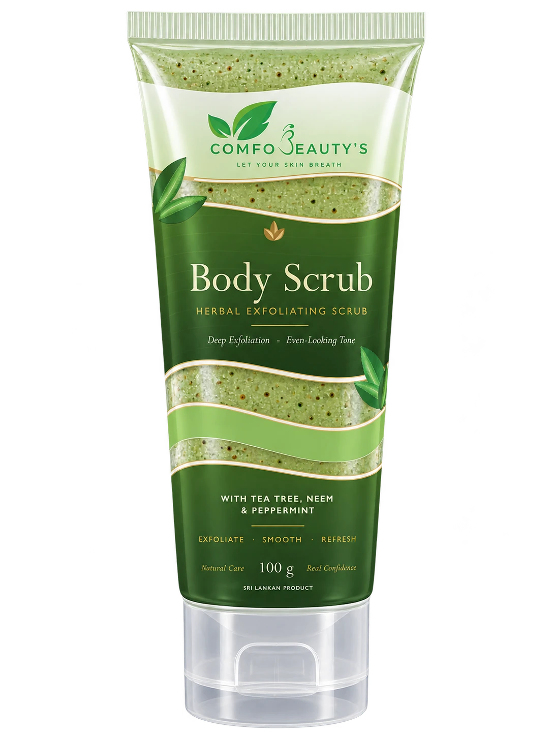 Herbal Body Scrub in a 100 g green tube with visible scrub granules