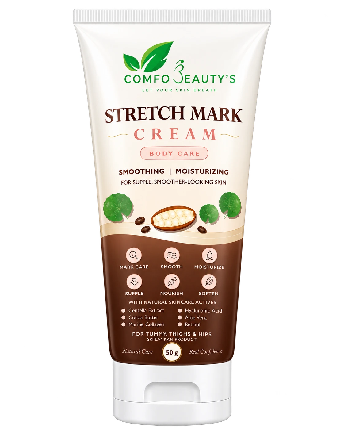 Stretch Mark Cream in a 50 g cream and brown tube