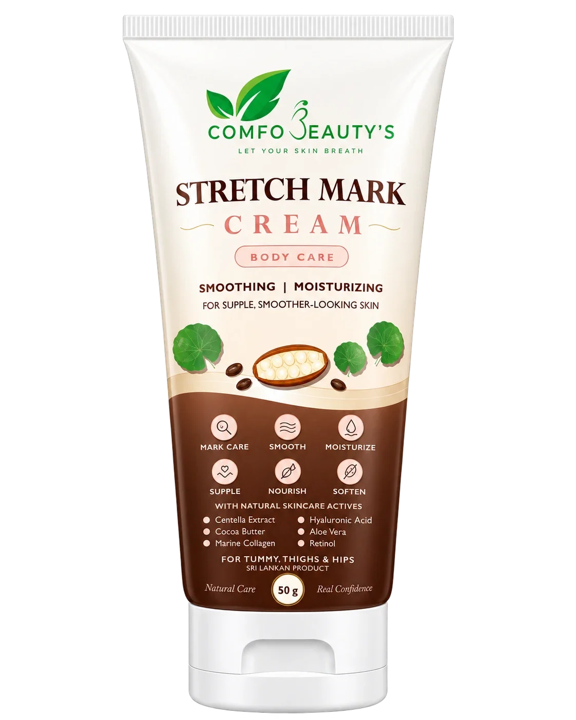 Stretch Mark Cream in a 50 g cream and brown tube